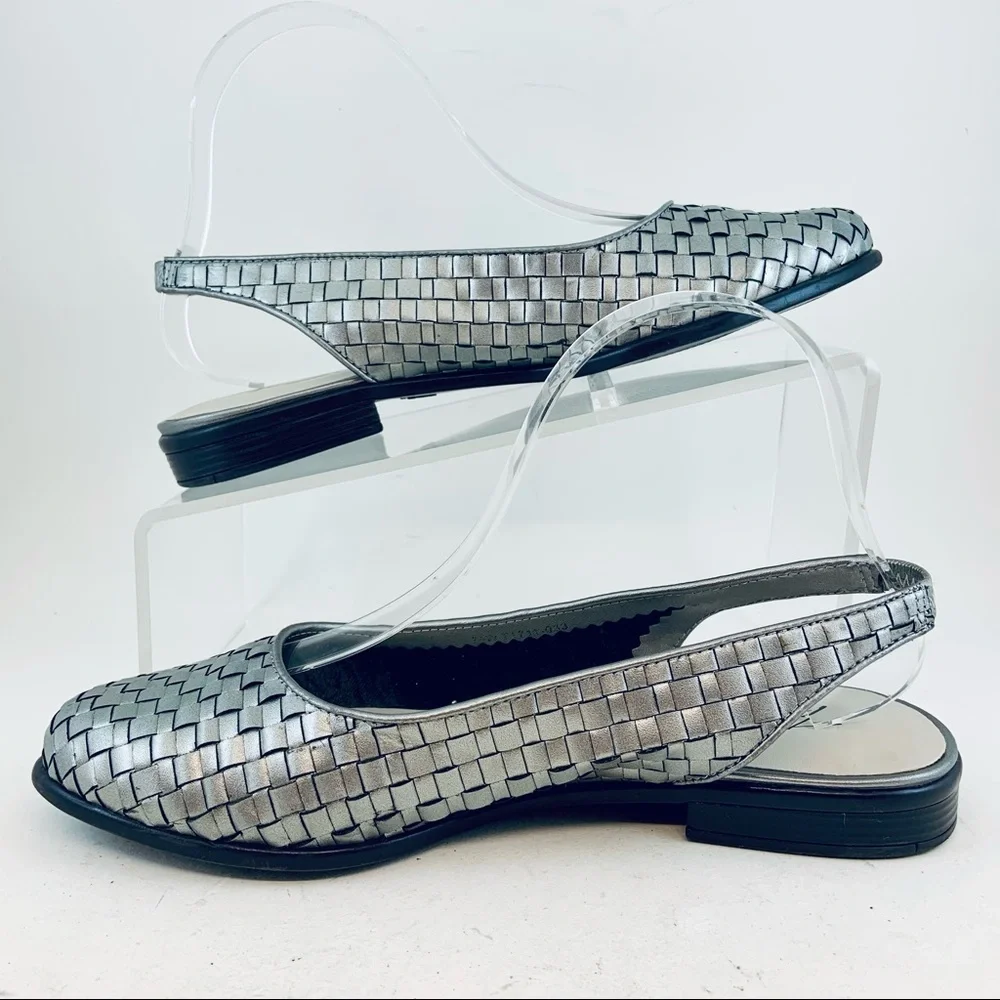 Trotters Pewter Metallic Silver Woven Lucy Slingbacks Flats, size 7.5 WIDE - Picture 7 of 10